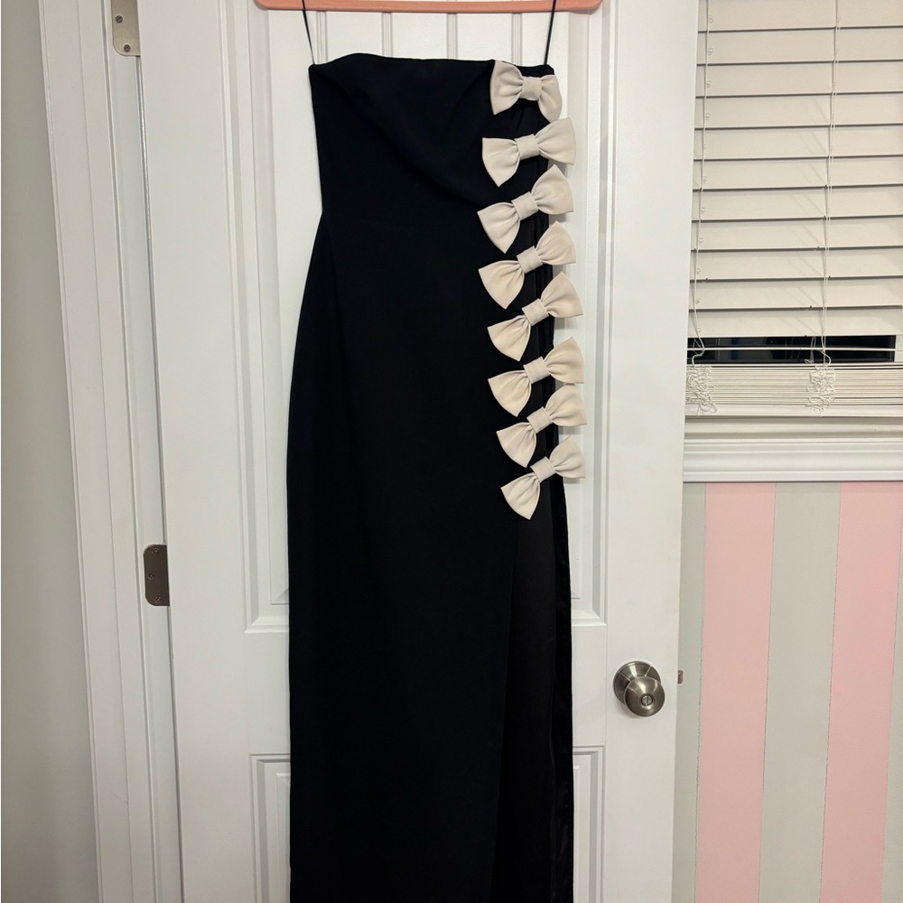 Atoir Strapless Black Dress with Cream Bows